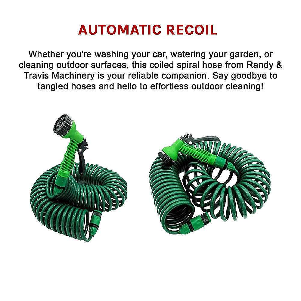 30M Garden Hose Heavy-Duty Coiled Spiral Car Washing Cleaning Water Hose Garden