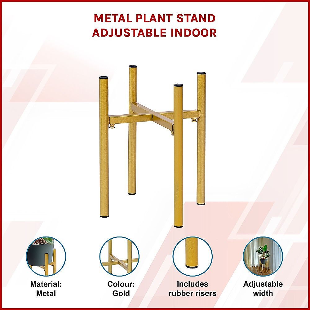 Gold adjustable-width metal plant stand with rubber risers