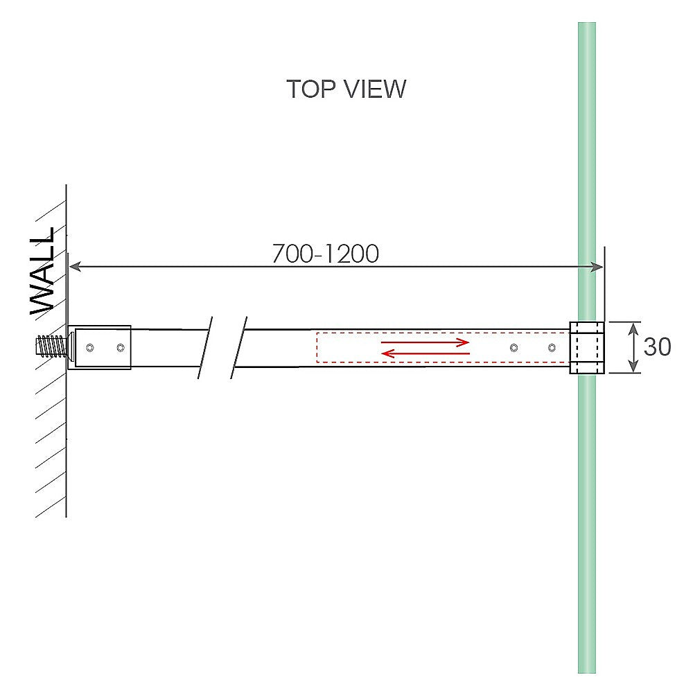 70cm Reeded Glass Shower Screen with Chrome U-Brackets and Round Pole