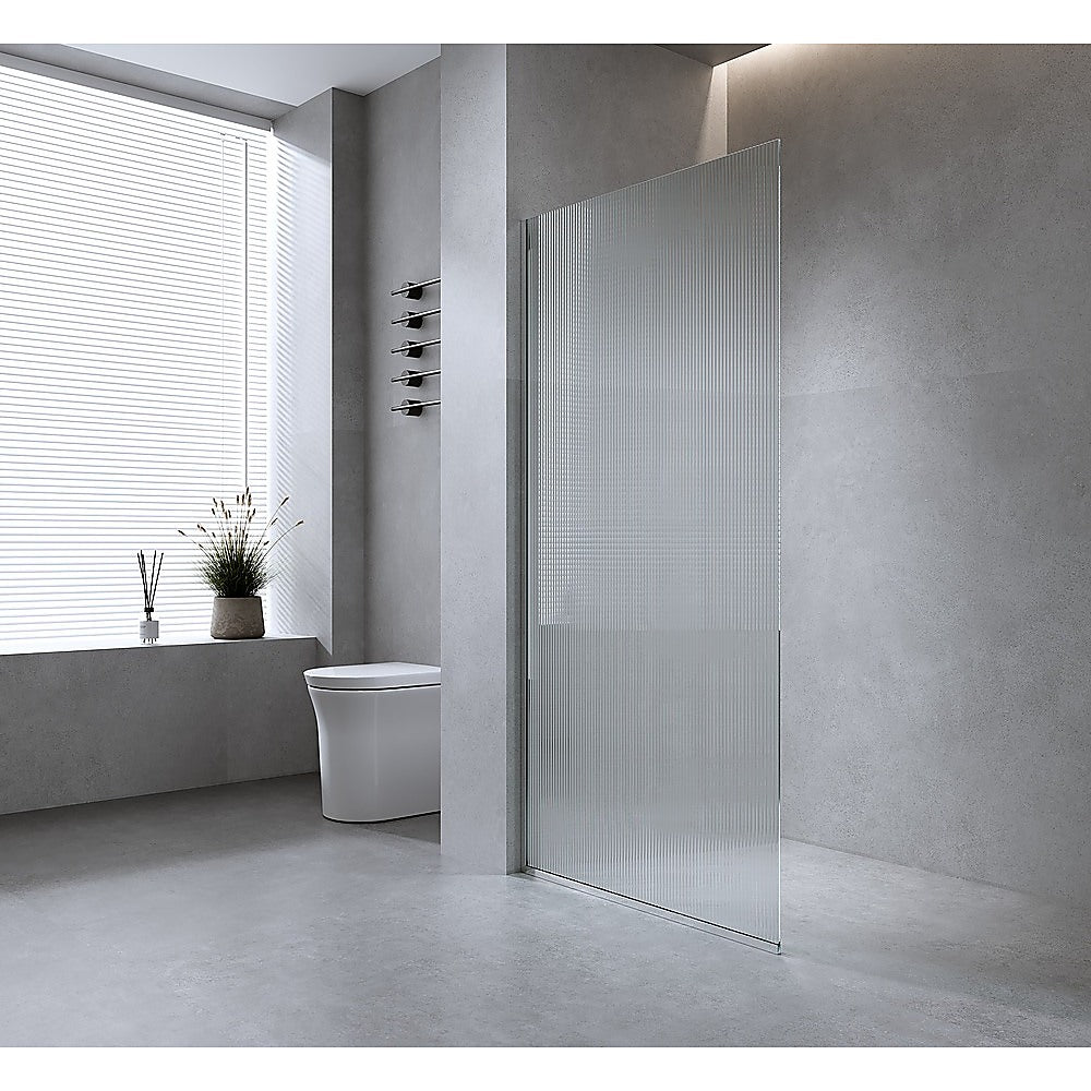 90cm Reeded Glass Shower Screen with Gold Wall Channel and Floor Channel