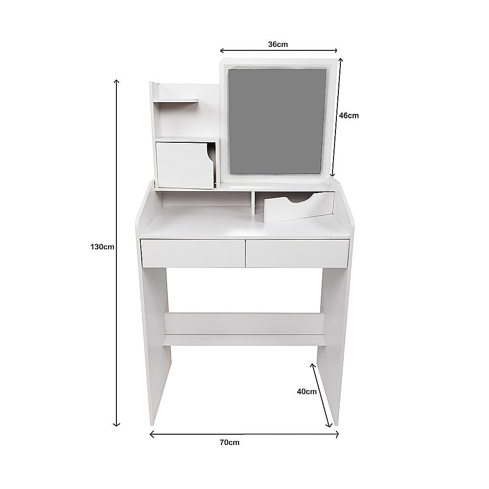 Vanity mirror desk table dimensions shown: 70cm wide, 46cm high, 130cm tall
