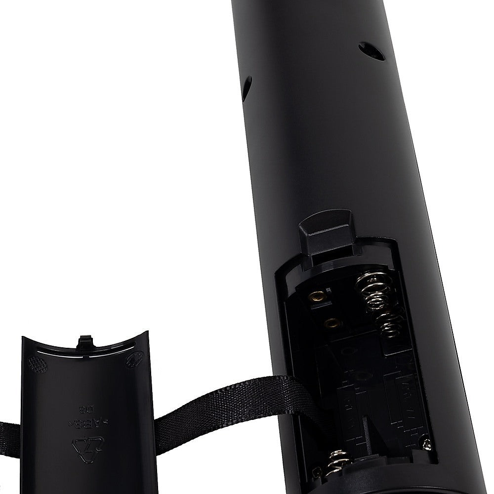Electric wine bottle opener battery compartment end with open cover, black