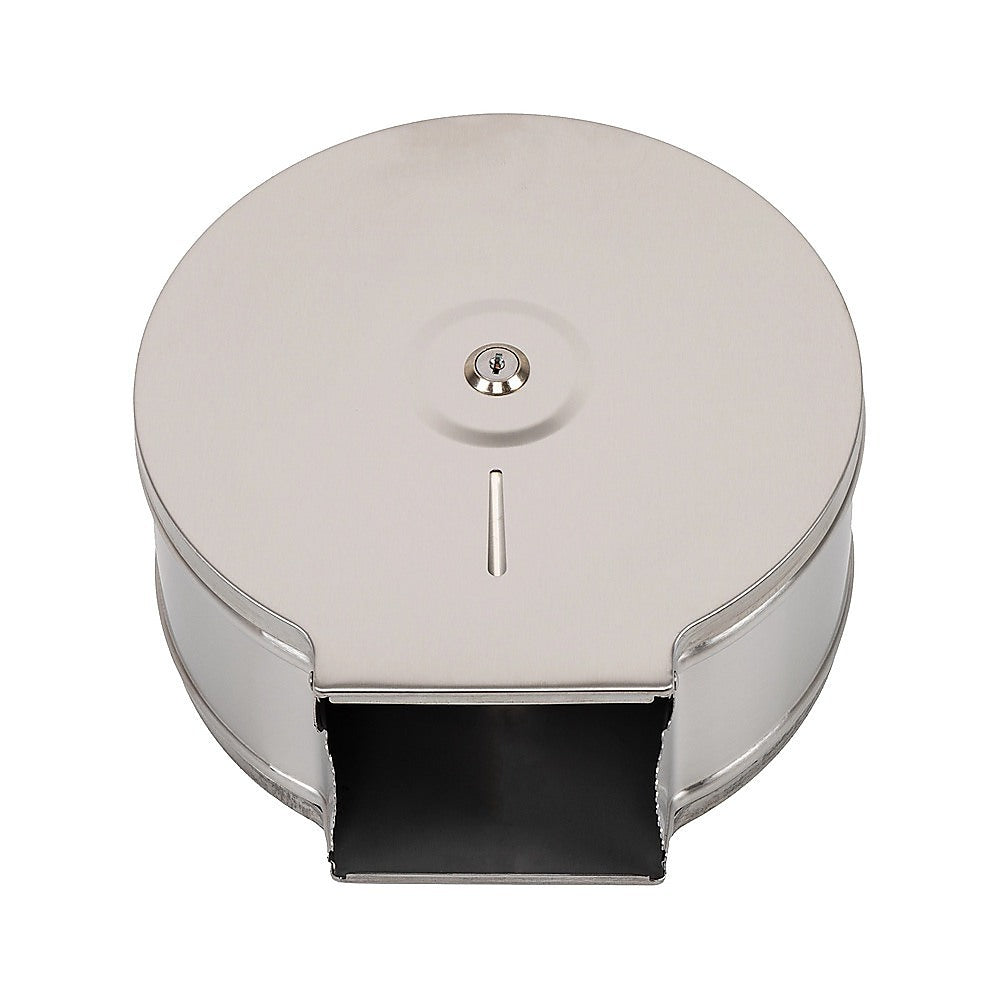 Stainless steel toilet paper dispenser lid with key slot and roll opening