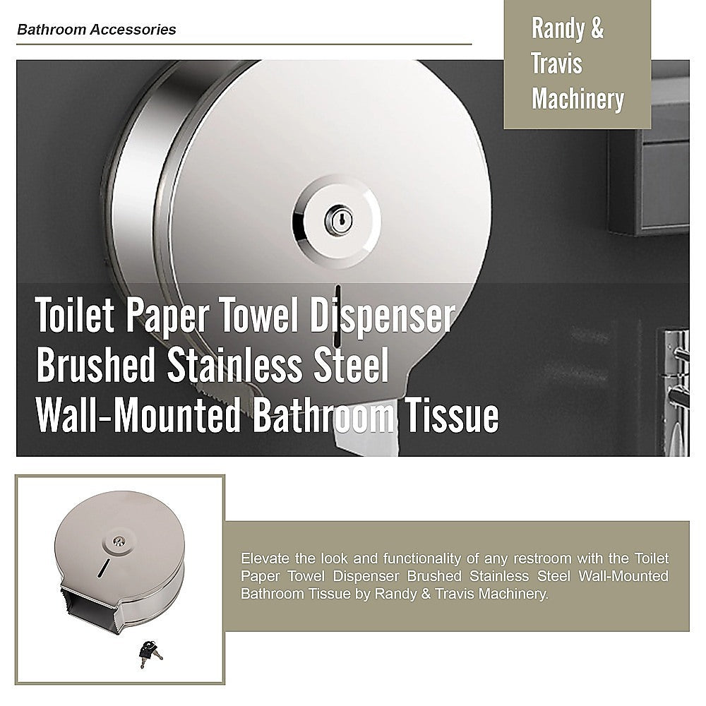 Wall-mounted stainless steel toilet paper dispenser with circular lock panel