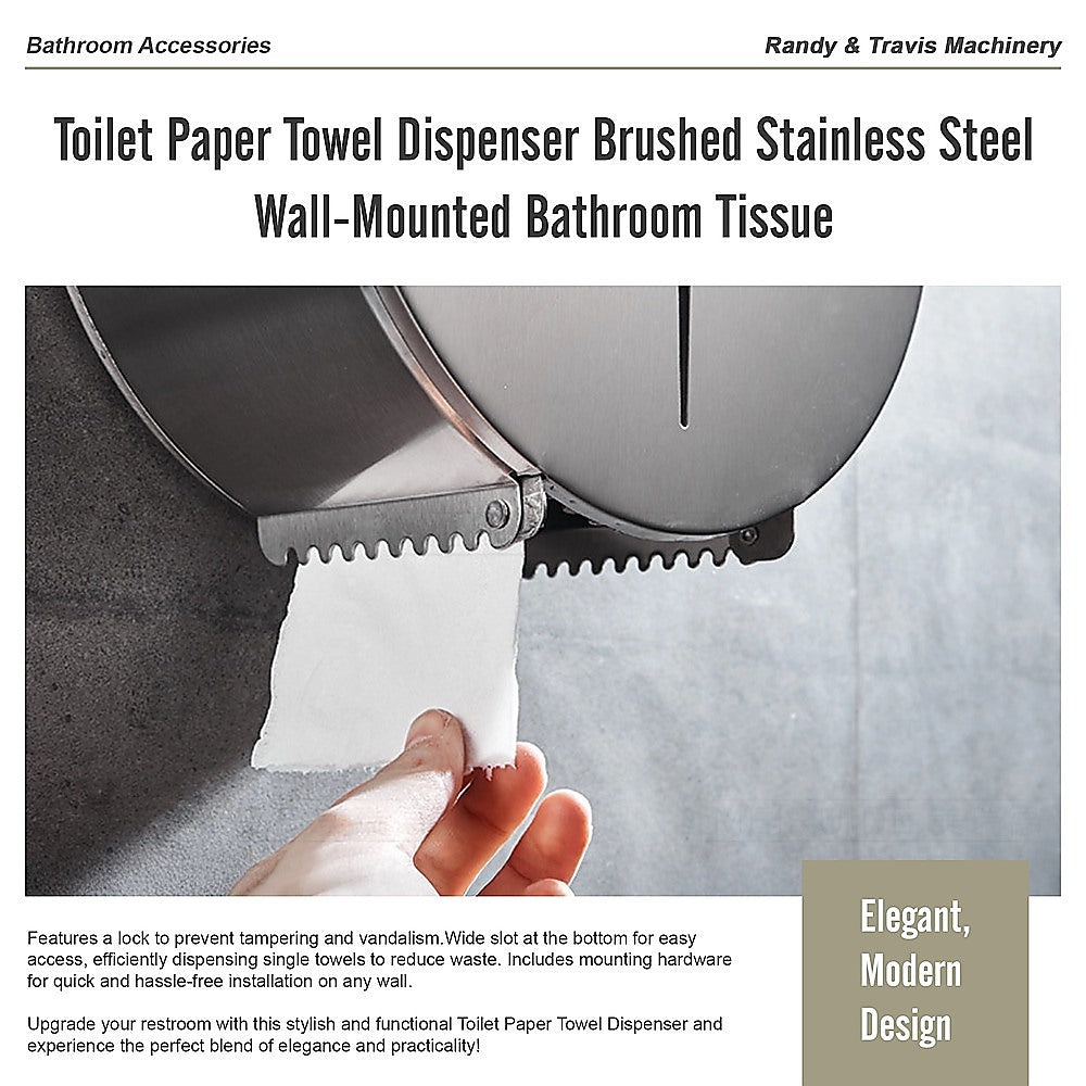 Stainless steel toilet paper dispenser dispensing paper from bottom slot