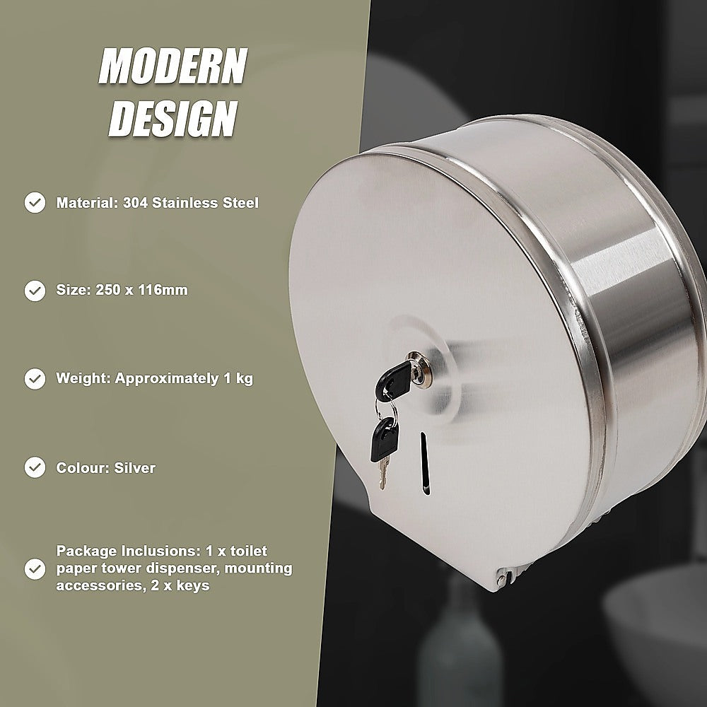Toilet Paper Towel Dispenser Brushed Stainless Steel Wall-Mounted Bathroom Tissue