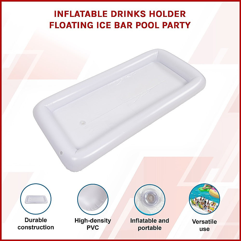 White inflatable drinks holder pool tray with raised rim, shown on a flat background