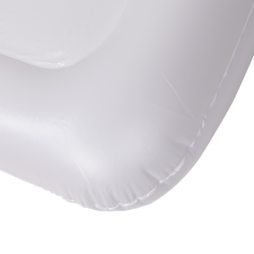 Close-up of the white inflatable drinks holder corner with seam detail