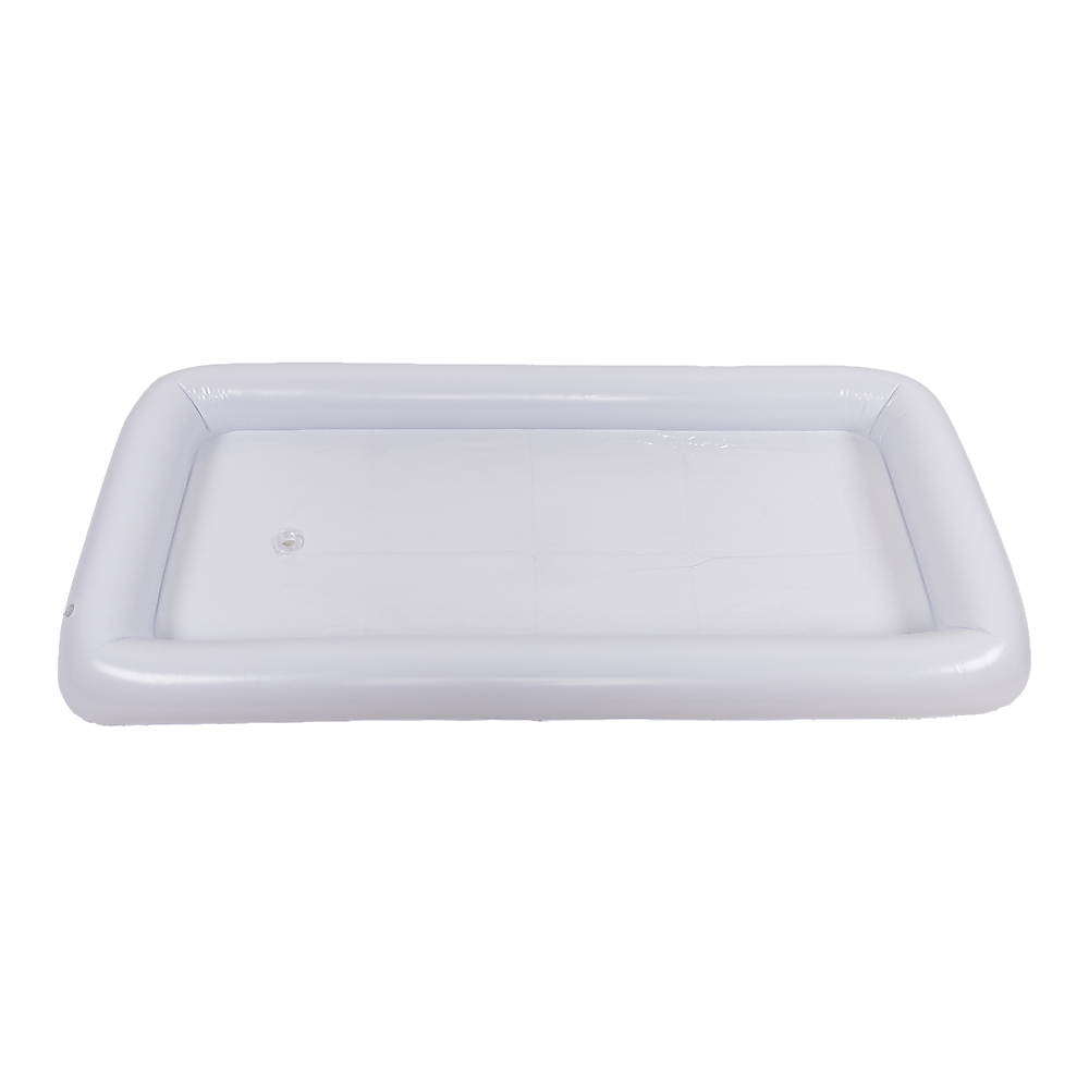Inflatable white drinks holder tray with smooth inner basin and raised border