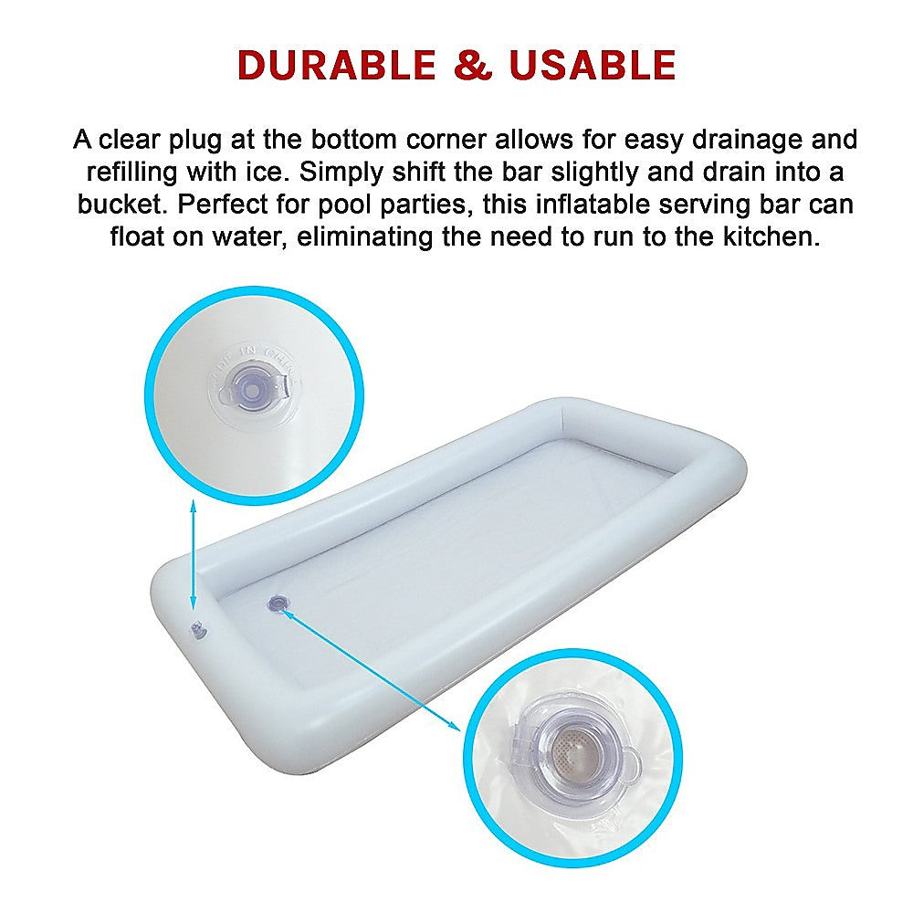 White inflatable drinks holder tray with visible bottom drain valve