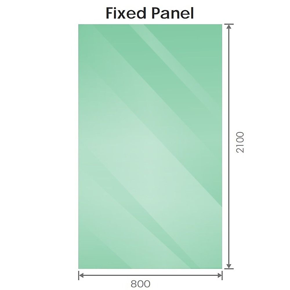 Fixed glass shower screen panel diagram, 800mm wide, 2100mm high