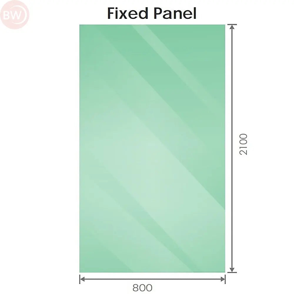 Fixed glass shower panel with 800 mm width and 2100 mm height