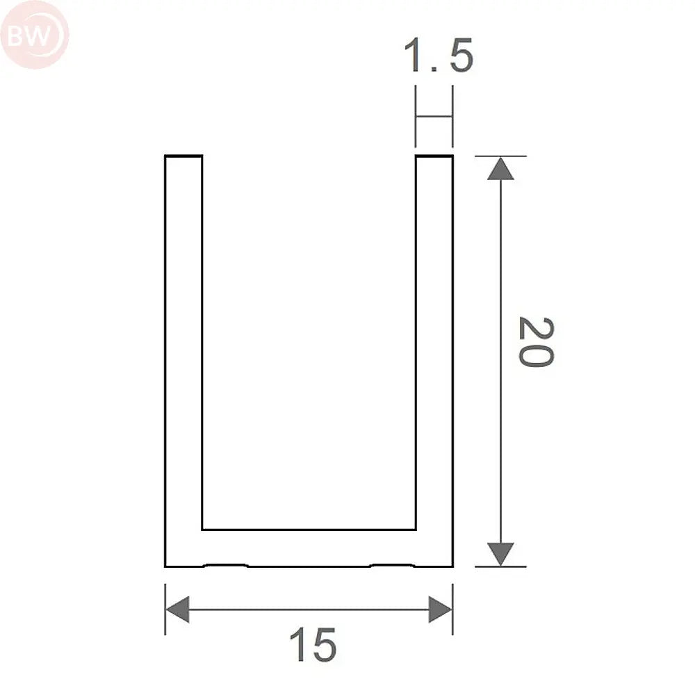 Shower screen channel cross-section with 15 mm width and 20 mm height