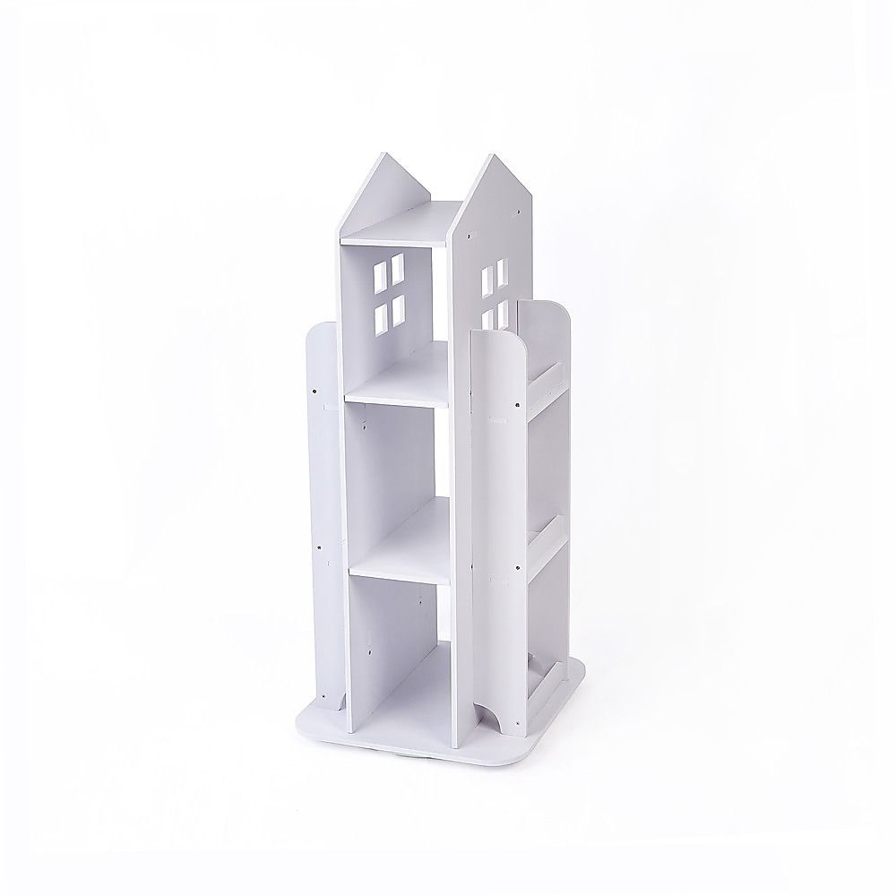 Rotating Bookcase Bookshelf Kid's Book Organiser Rack Wooden Castle Display Shelf Bedworld