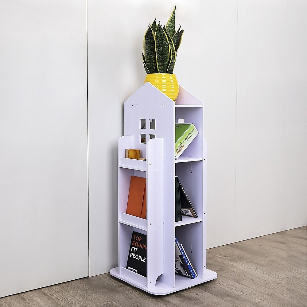 Rotating Bookcase Bookshelf Kid's Book Organiser Rack Wooden Castle Display Shelf Bedworld