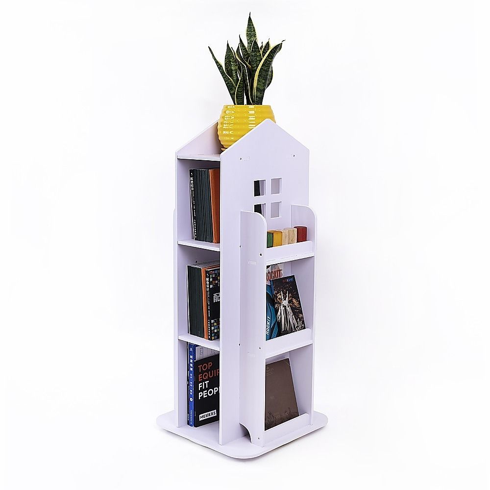 Rotating Bookcase Bookshelf Kid's Book Organiser Rack Wooden Castle Display Shelf Bedworld
