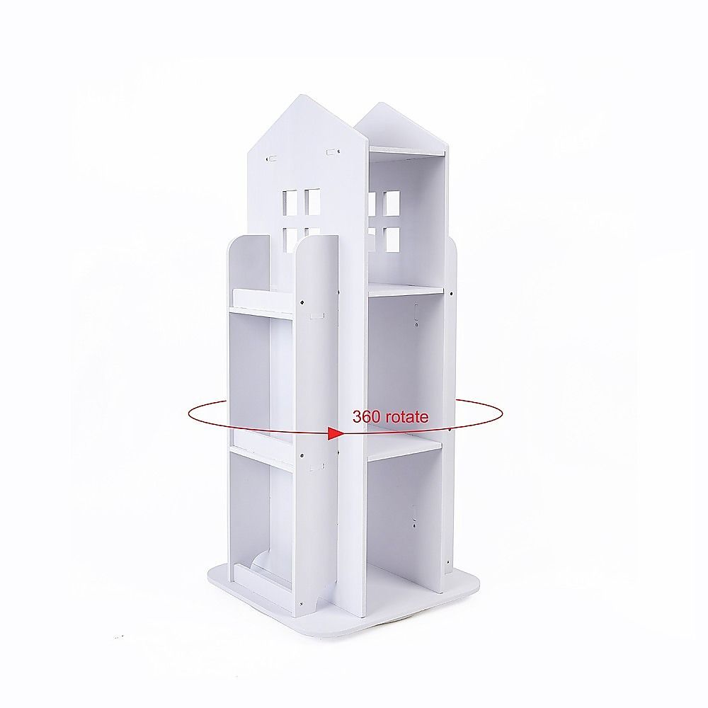 Rotating Bookcase Bookshelf Kid's Book Organiser Rack Wooden Castle Display Shelf Bedworld