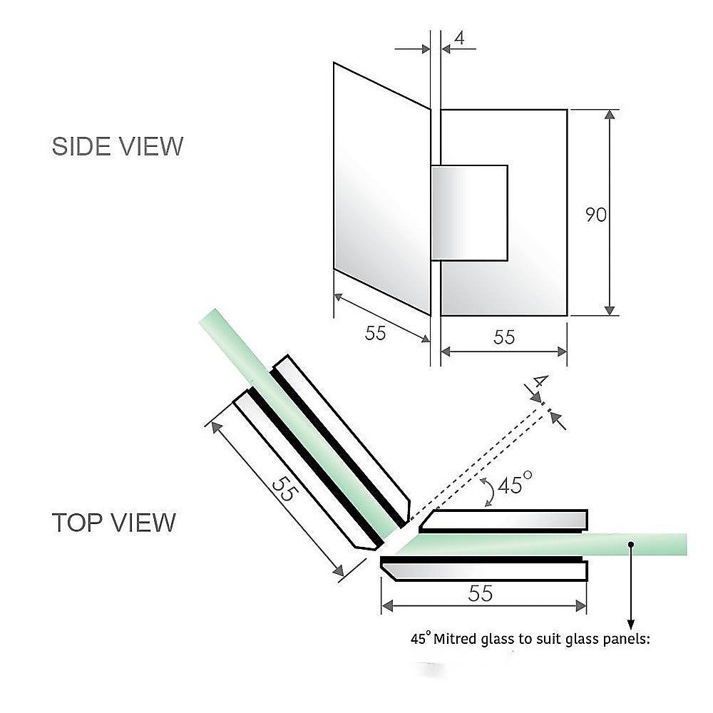 135 Degree Glass to Glass Stainless steel Square Shower Hinge in Black