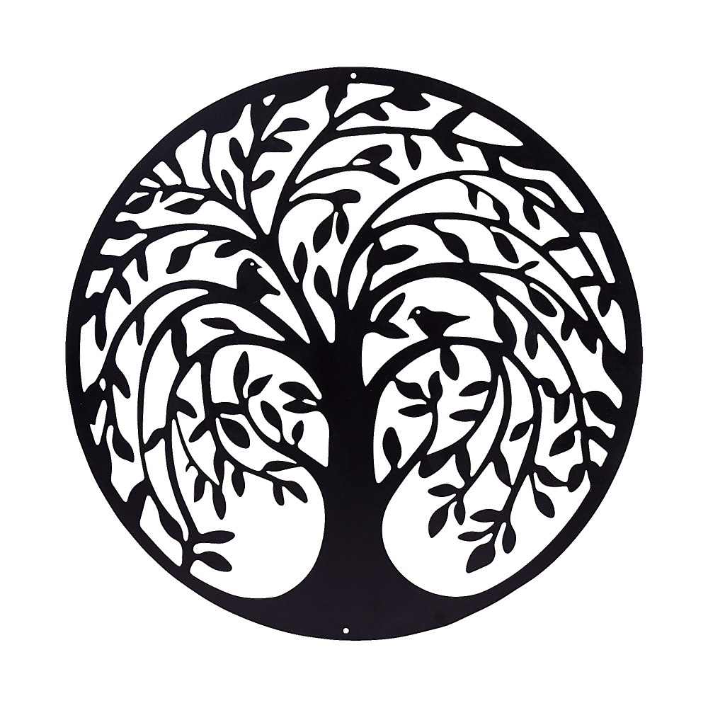 60cm Tree Of Life And Birds Round Metal Wall Garden Art Sculpture For Outdoor Decor