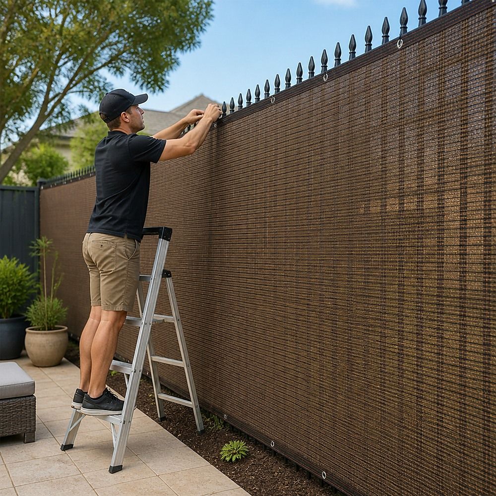 15m x 2m Fence Windscreen Privacy Screen Shade Cover Coffee Fabric Mesh Garden Bedworld