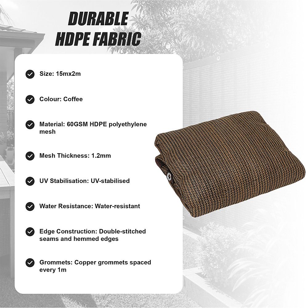 15m x 2m Fence Windscreen Privacy Screen Shade Cover Coffee Fabric Mesh Garden Bedworld