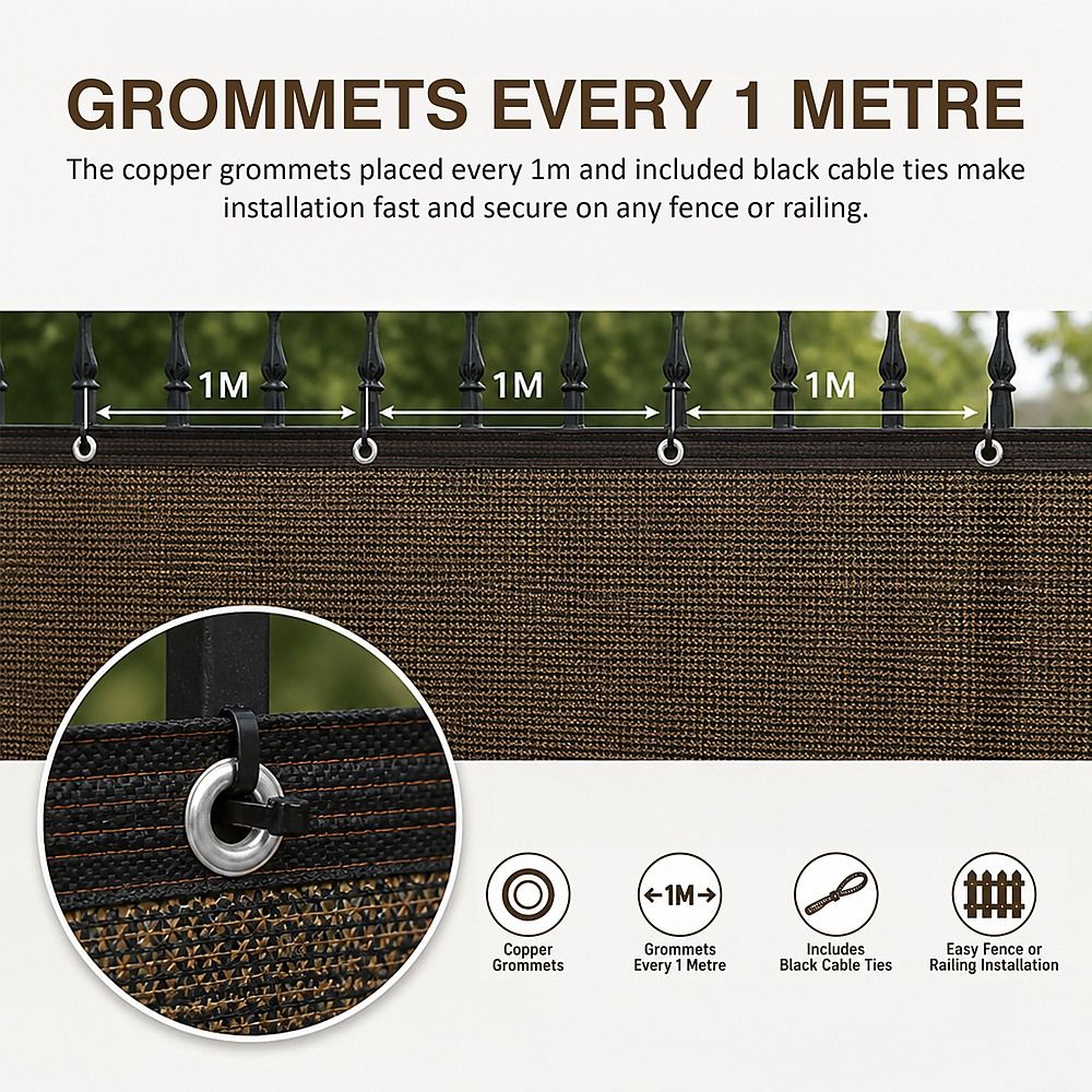 20m x 2m Fence Windscreen Privacy Screen Shade Cover Coffee Fabric Mesh Garden Bedworld