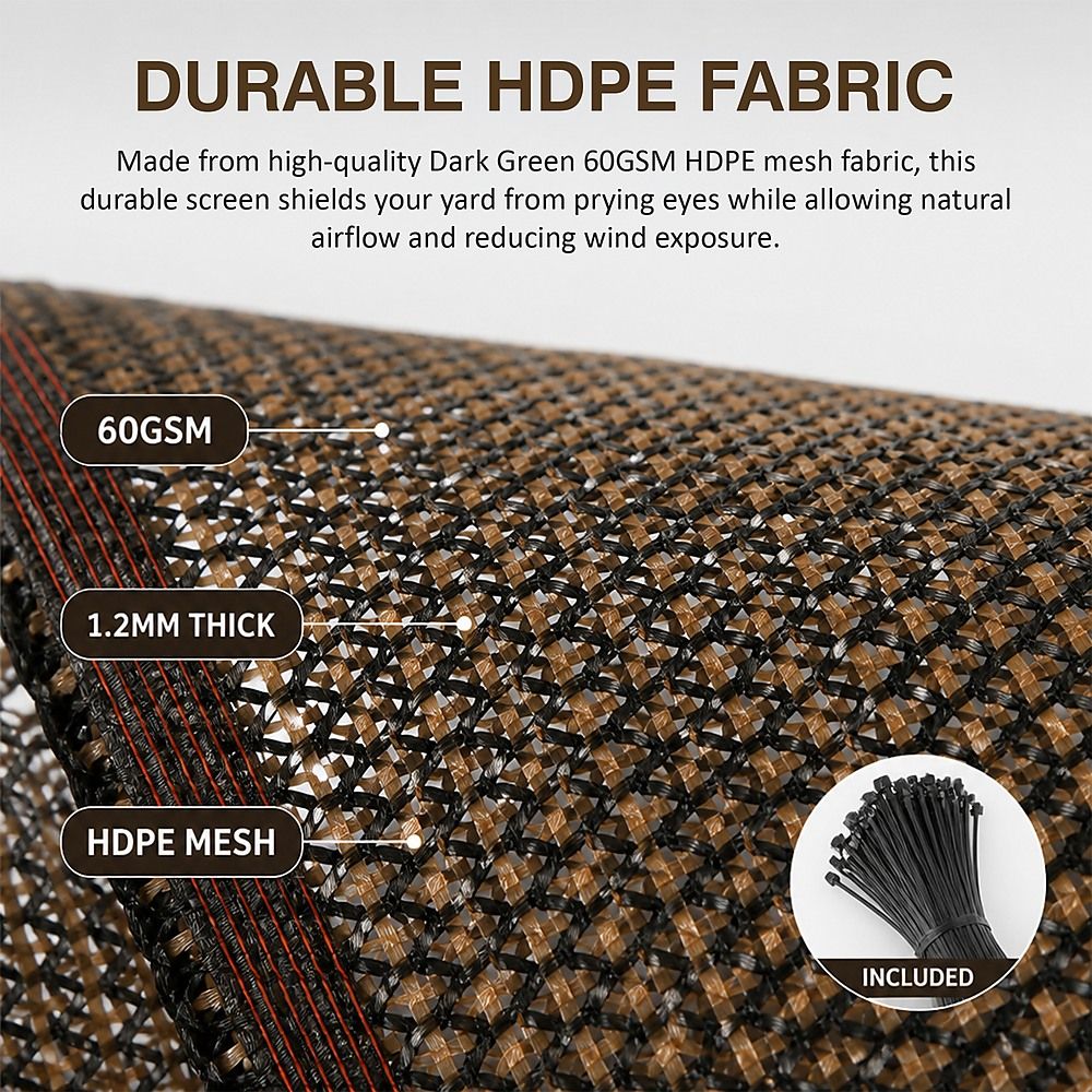 20m x 2m Fence Windscreen Privacy Screen Shade Cover Coffee Fabric Mesh Garden Bedworld