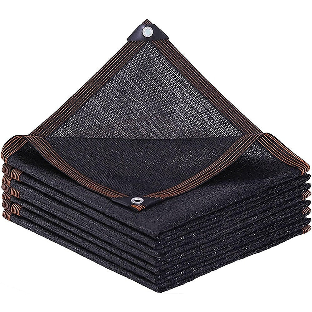 Black fence privacy screen, folded mesh fabric with grommet corner tabs