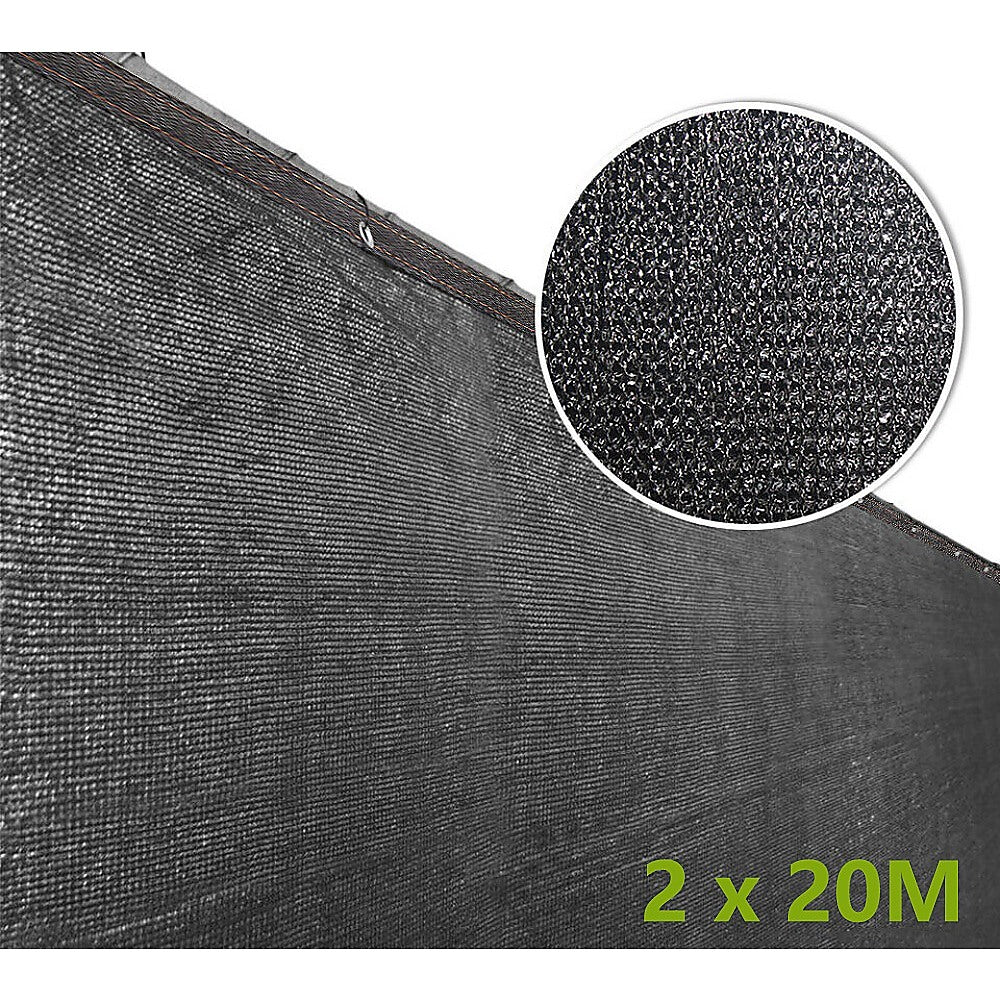 Black mesh privacy screen with corner hem binding and detailed woven texture