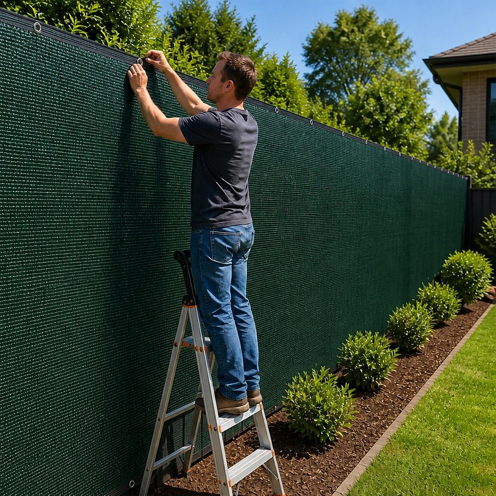 15m x 2m Fence Windscreen Privacy Screen Shade Cover Dark Green Fabric Mesh Garden Bedworld