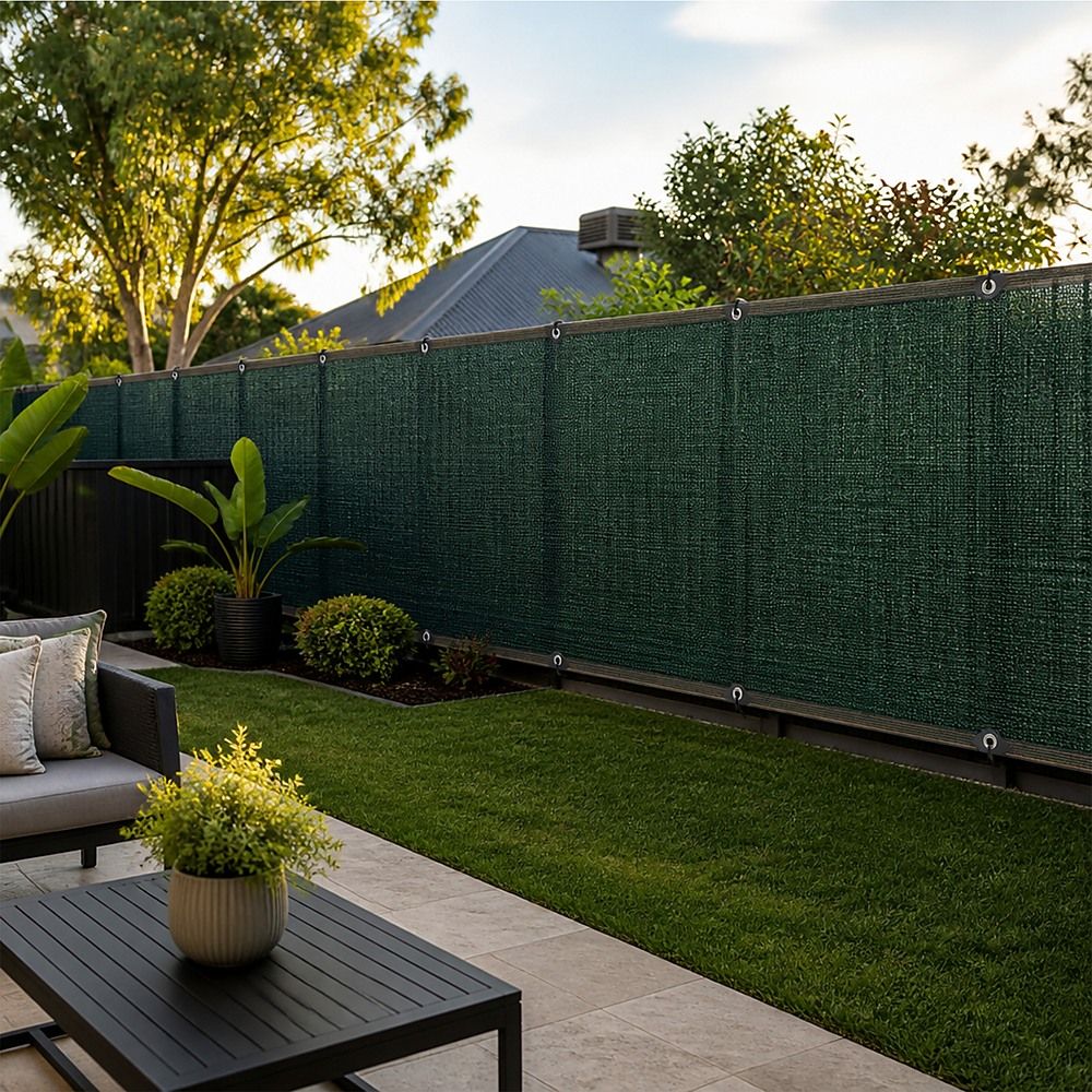 15m x 2m Fence Windscreen Privacy Screen Shade Cover Dark Green Fabric Mesh Garden Bedworld
