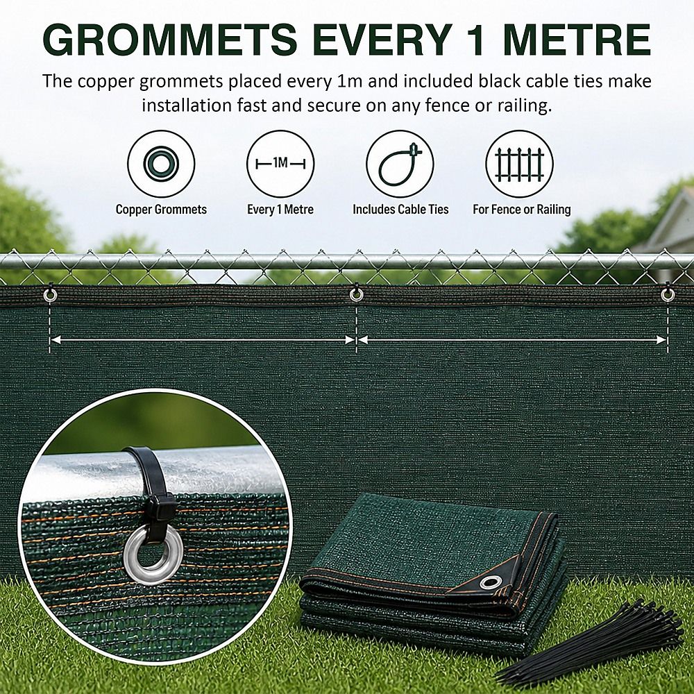 15m x 2m Fence Windscreen Privacy Screen Shade Cover Dark Green Fabric Mesh Garden Bedworld