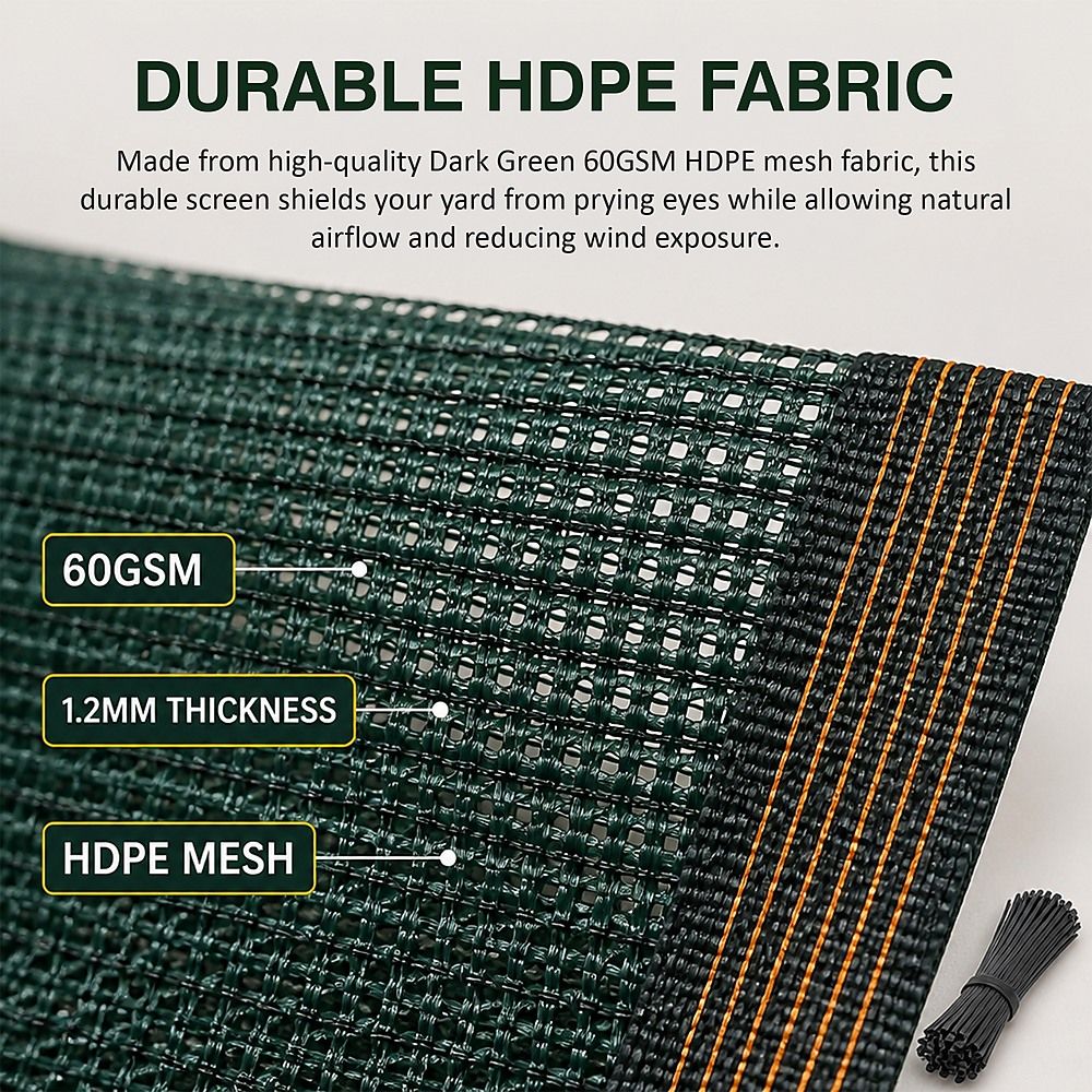 15m x 2m Fence Windscreen Privacy Screen Shade Cover Dark Green Fabric Mesh Garden Bedworld
