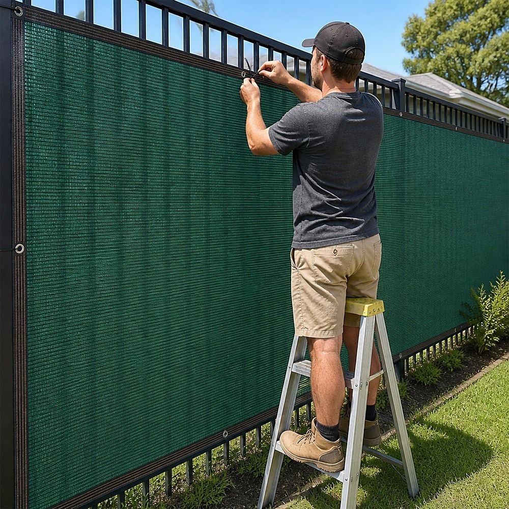 20m x 2m Fence Windscreen Privacy Screen Shade Cover Dark Green Fabric Mesh Garden Bedworld