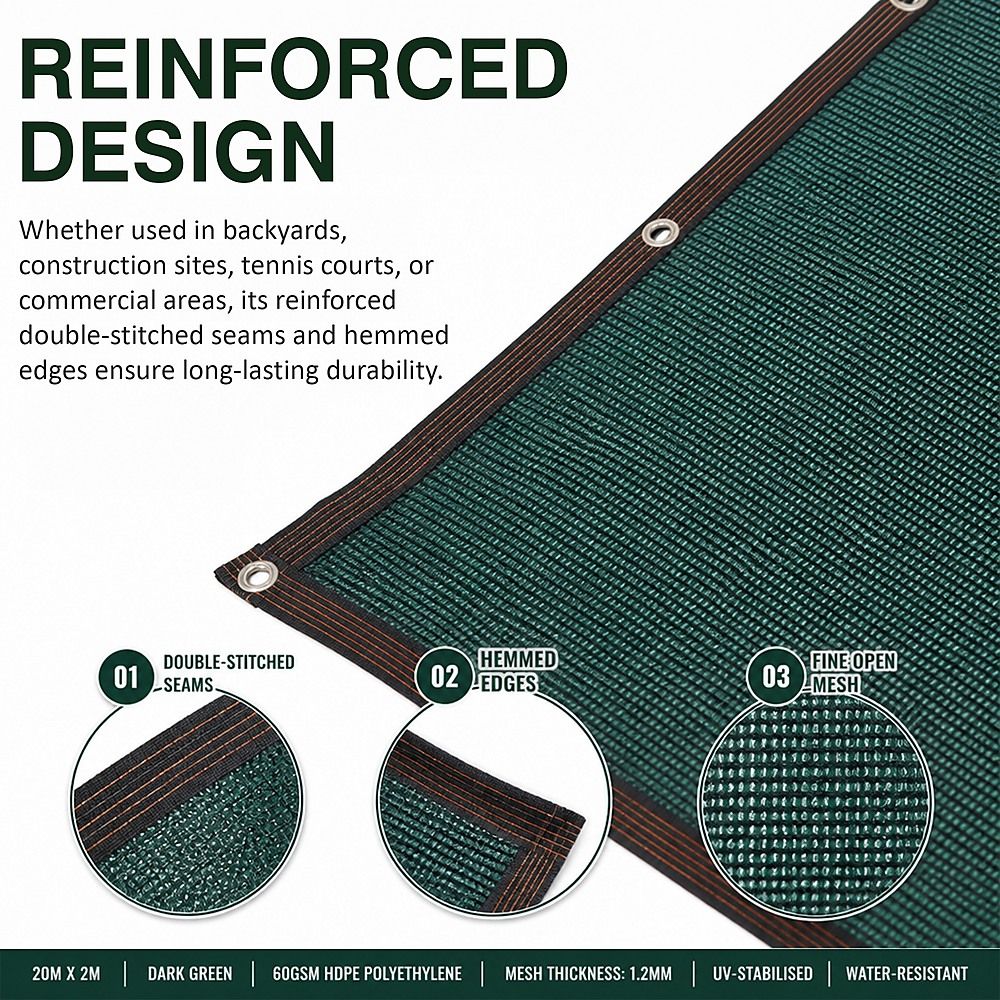 20m x 2m Fence Windscreen Privacy Screen Shade Cover Dark Green Fabric Mesh Garden Bedworld
