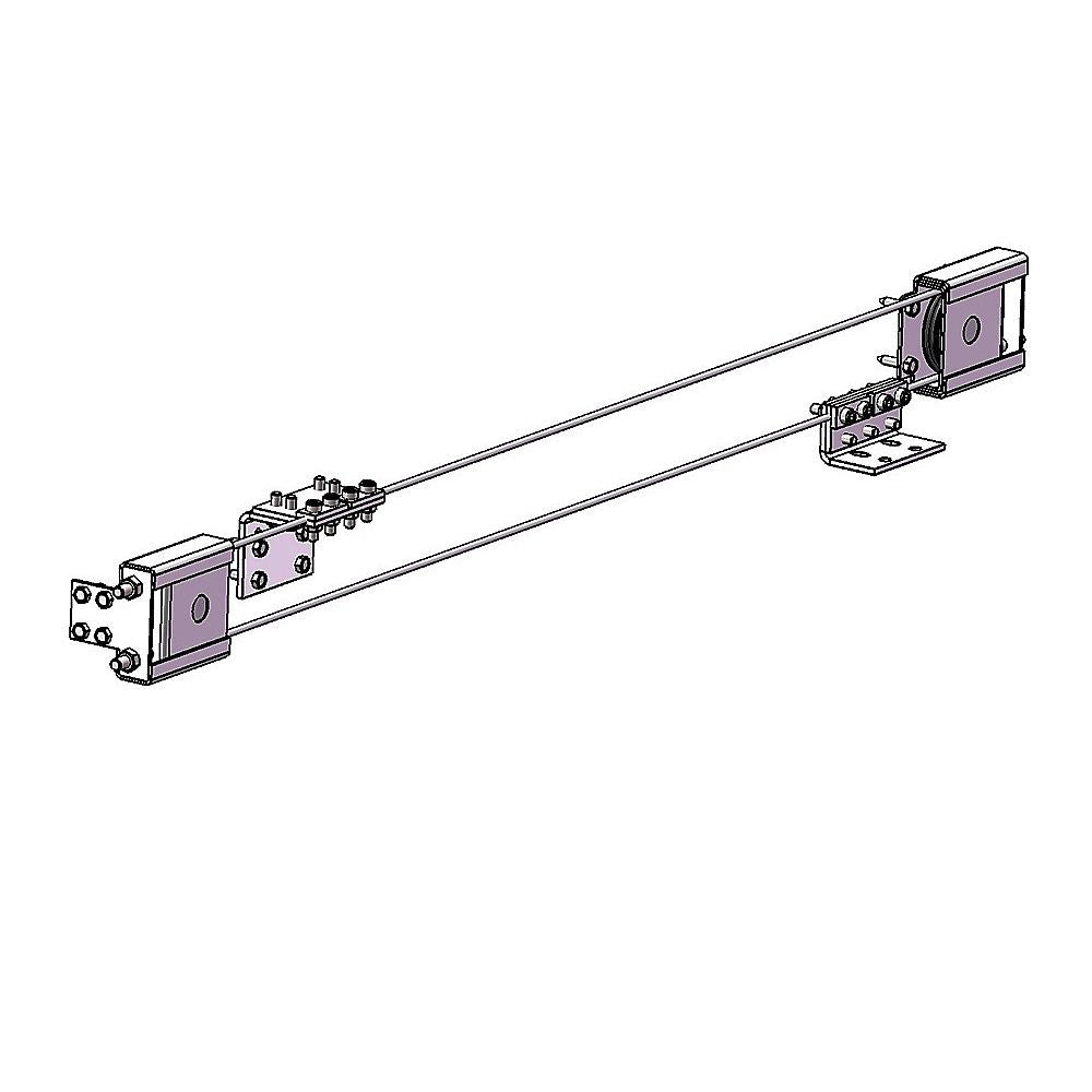 Sliding gate pulley track assembly with mounted rollers and support brackets