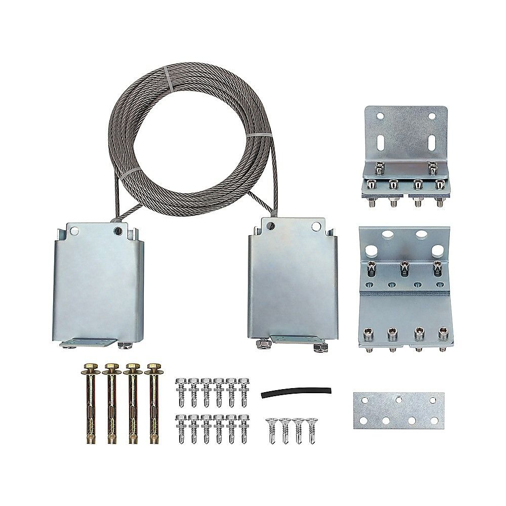 Sliding gate pulley system kit: wire rope, control brackets, roller rail parts