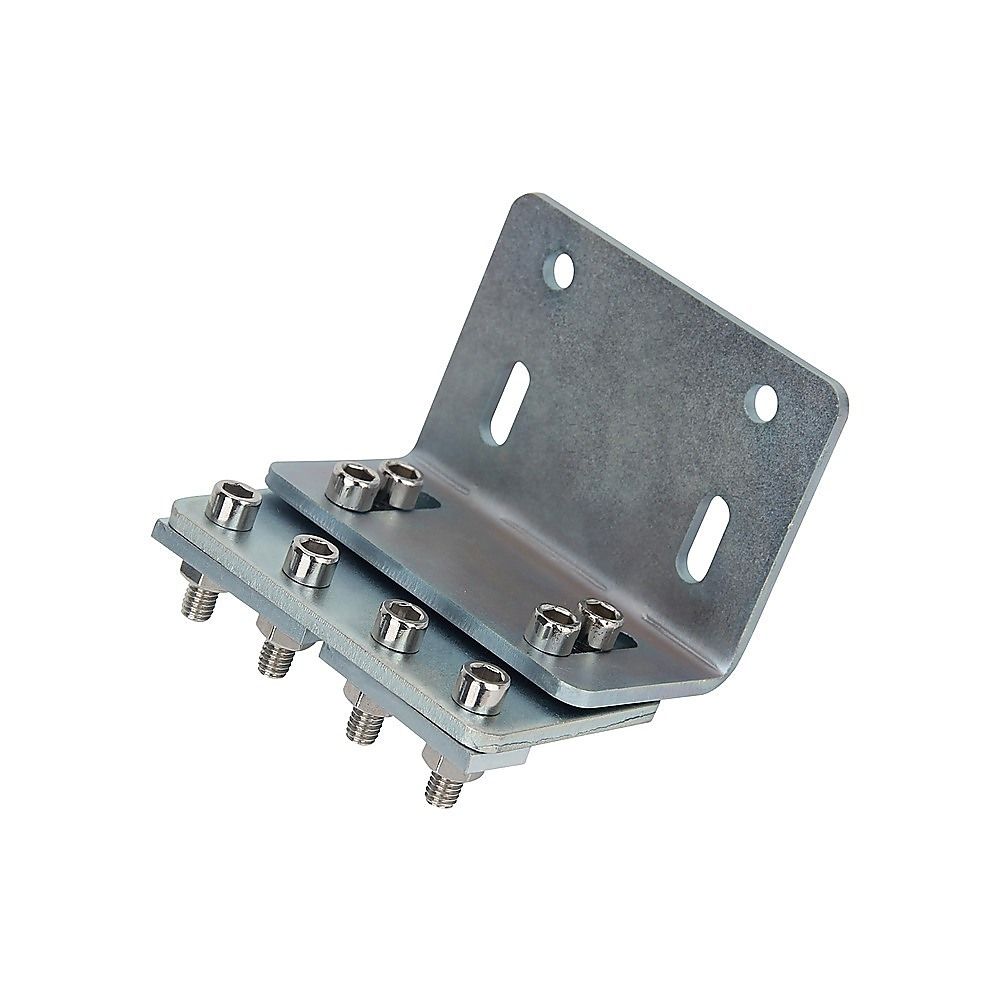 Steel mounting bracket with adjustable slots and screws for sliding gate pulley system