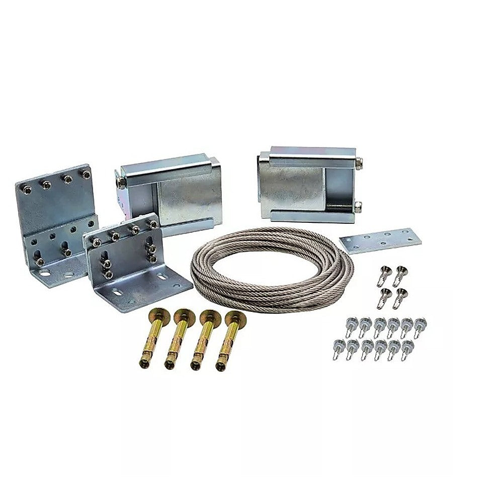 Telescopic sliding gate pulley system kit with metal brackets, wire rope and bolts