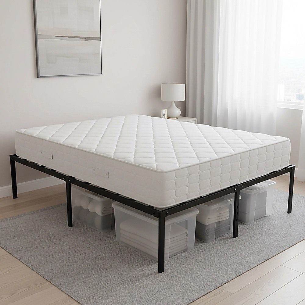 Queen Metal Bed Frame 45cm High Full Steel Base Platform For Stable Bedroom Support Bedworld