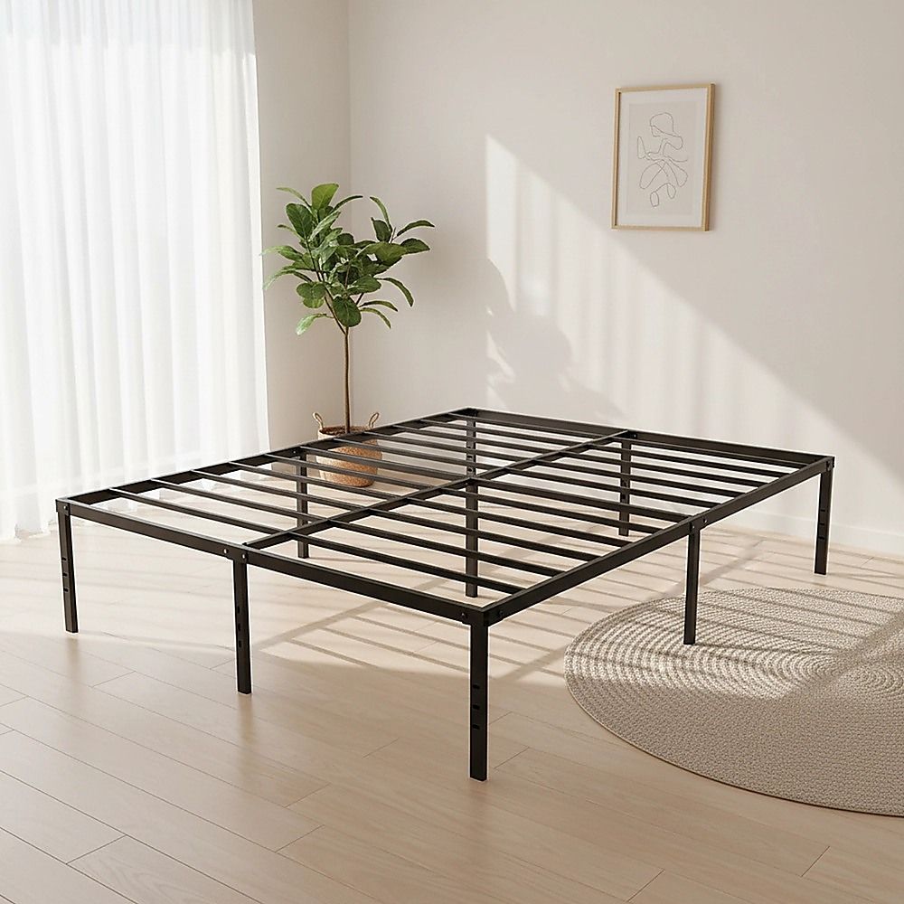 Queen Metal Bed Frame 45cm High Full Steel Base Platform For Stable Bedroom Support Bedworld