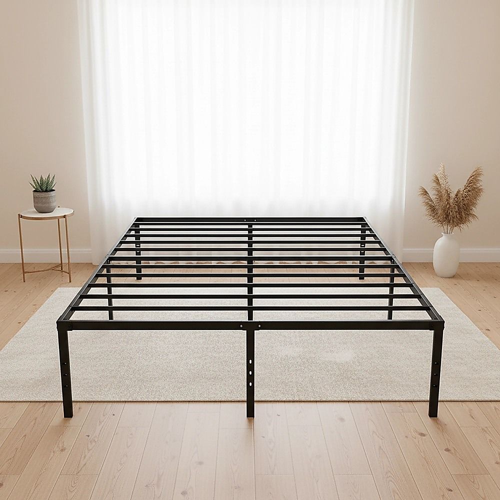 Queen Metal Bed Frame 45cm High Full Steel Base Platform For Stable Bedroom Support Bedworld
