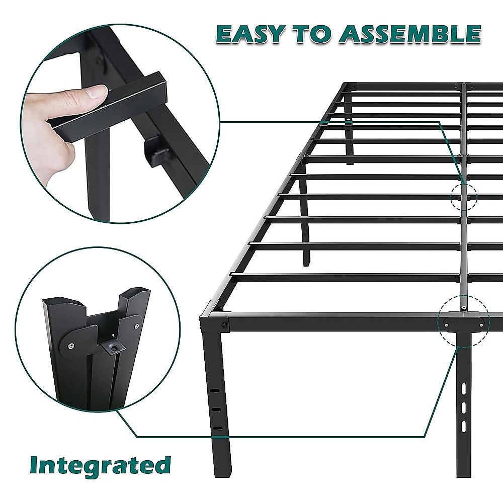 Queen Metal Bed Frame 45cm High Full Steel Base Platform For Stable Bedroom Support Bedworld