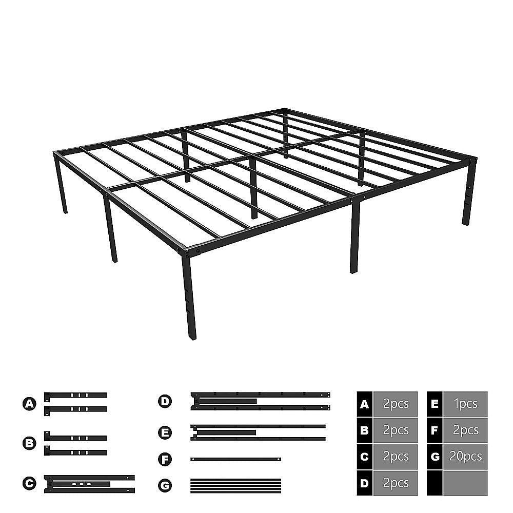 Queen Metal Bed Frame 45cm High Full Steel Base Platform For Stable Bedroom Support Bedworld
