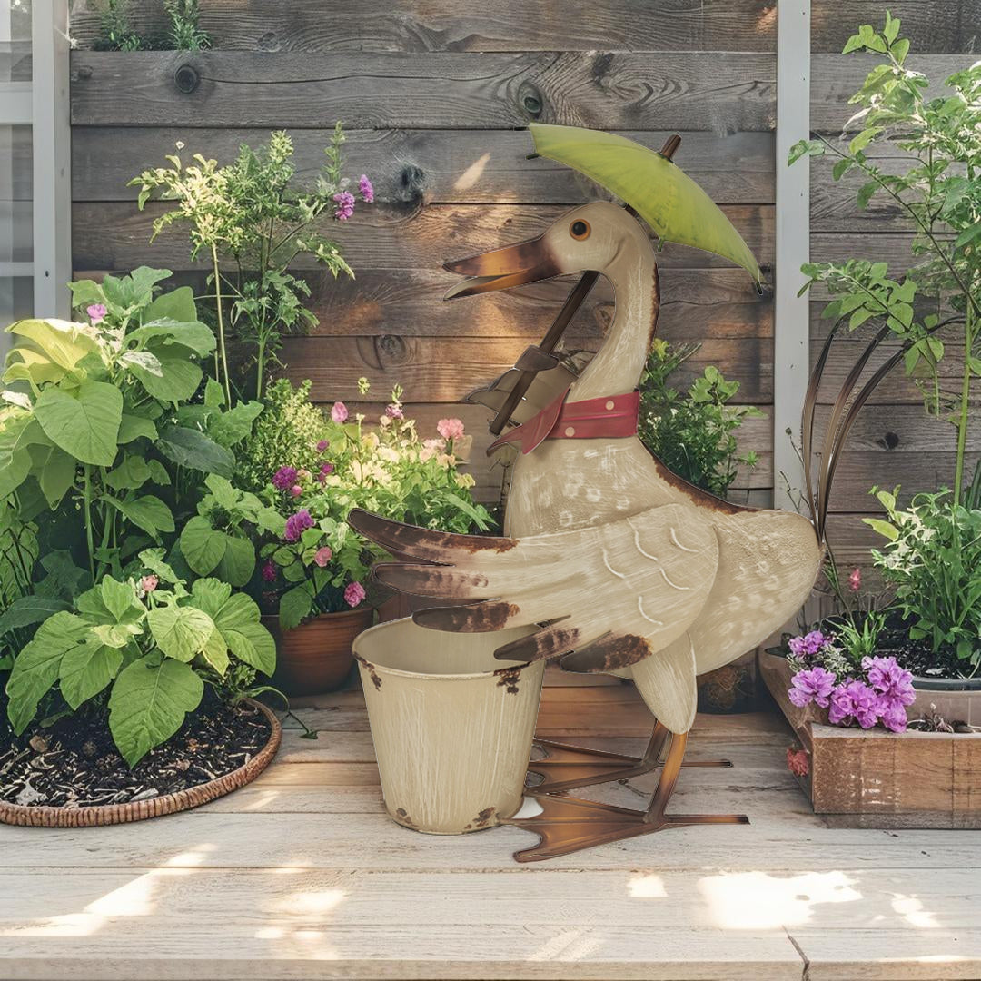 Standing Duck w Umbrella + Pot Planter 46cm