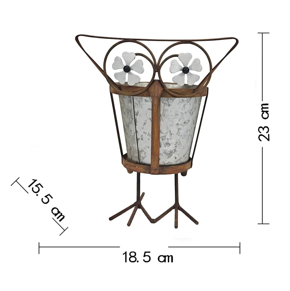 Arty Owl w Galvanised Pot Planter 23cm