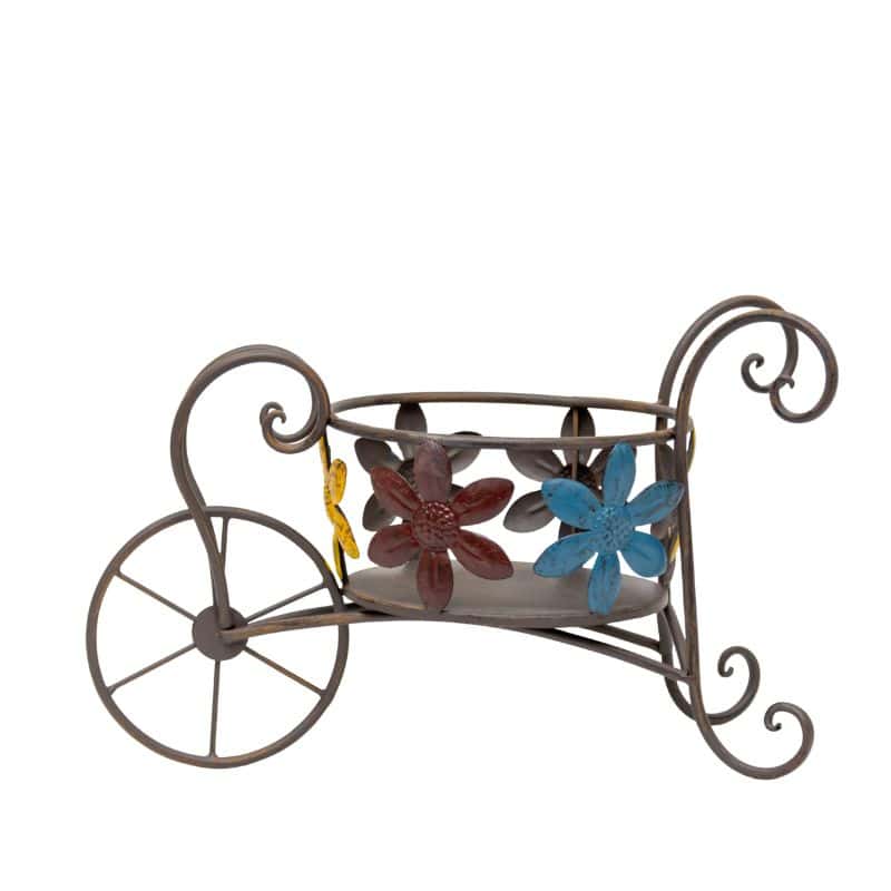 Antique Wheelbarrow w Flower Design Pot Planter 41cm