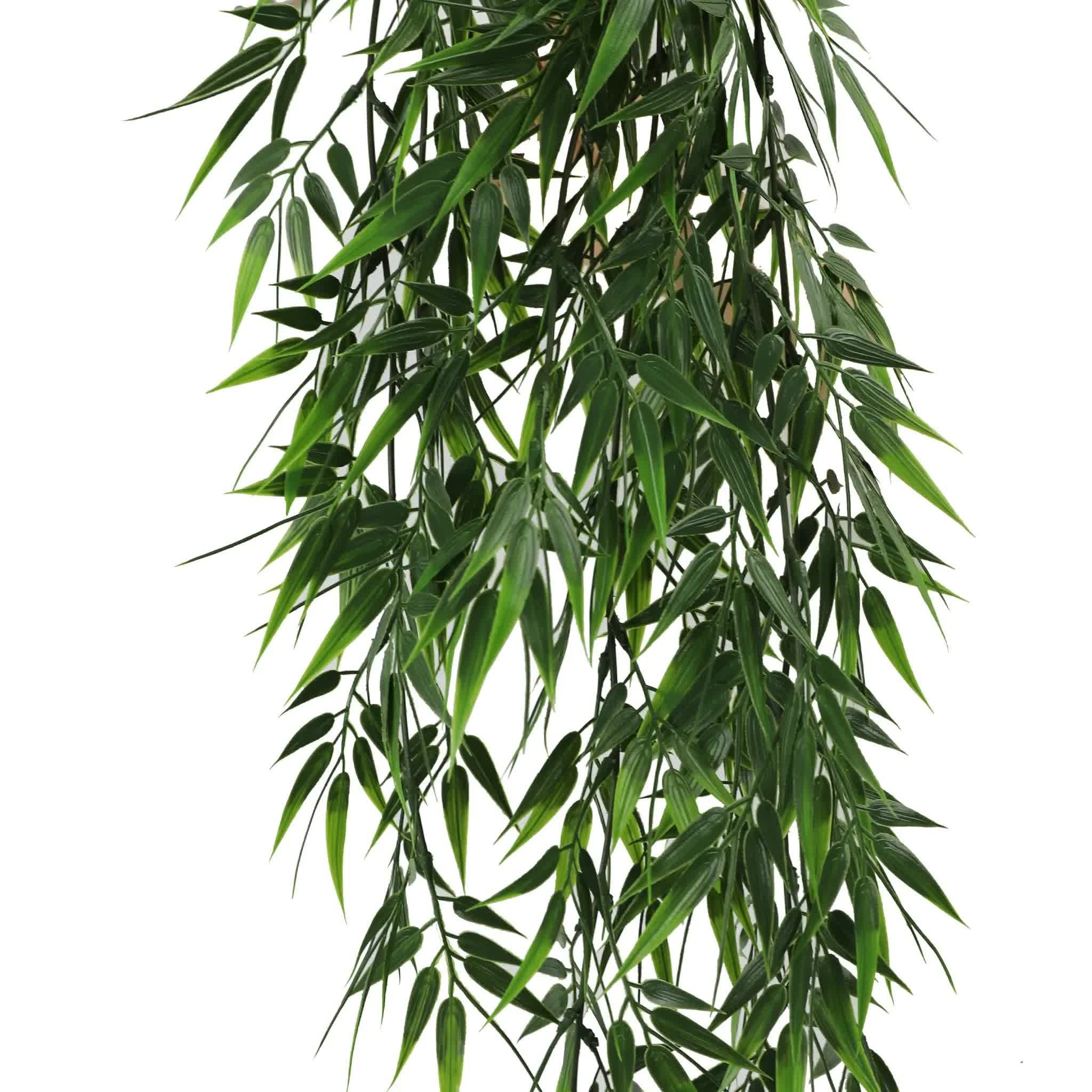 Artificial Hanging Dark Green Hanging Bamboo Leaf Garland Bush UV Resistant and Fire Rated 17cm x 76cm