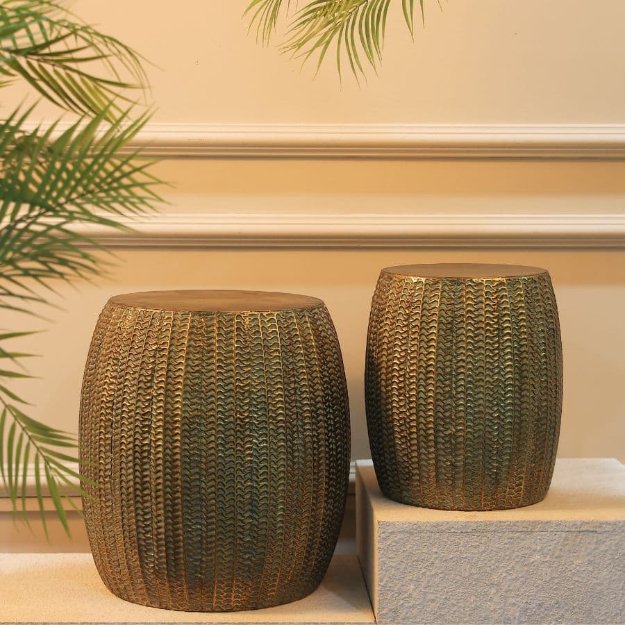 Set 2 Nested Lustre Barrel Side Table / Stools 46cm