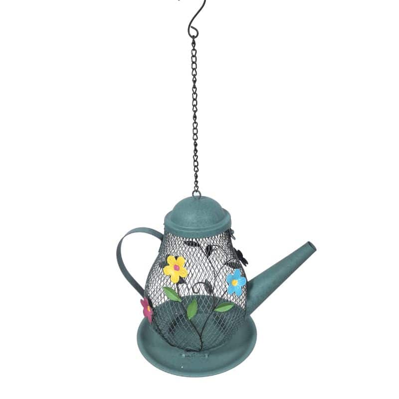 Hanging Teapot Birdfeeder w Flowers